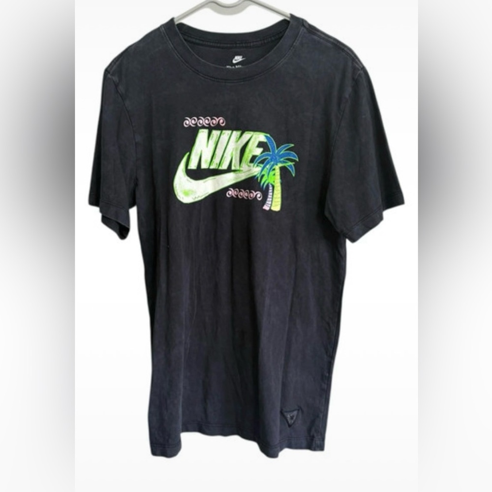 Nike Black Tee with Green Logo and Palm‎ Design